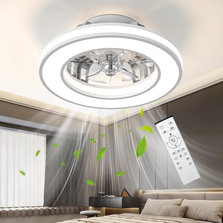 Ateroll Ventilateur Plafond avec Lumiere Ø41.5 cm, 3000K-4000K-6500K, 6 Vitesses de Ventilation Réglables avec Télécommande, Min