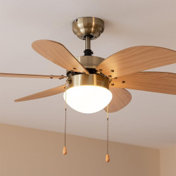 Cecotec - ventilateur de plafond avec lumière energysilence aero 360 or&wood - 50 w, diamètre 91 cm, 3 vitesses, 6 pales, ampoul