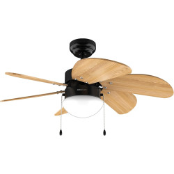 Cecotec - ventilateur de plafond avec lumière energysilence aero 360 noir&wood - 50 w, diamètre 91 cm, 3 vitesses, 6 pales, ampo