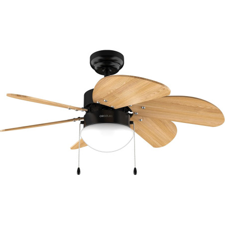 Cecotec - ventilateur de plafond avec lumière energysilence aero 360 noir&wood - 50 w, diamètre 91 cm, 3 vitesses, 6 pales, ampo