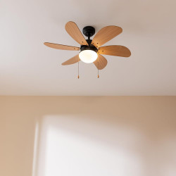 Cecotec - ventilateur de plafond avec lumière energysilence aero 360 noir&wood - 50 w, diamètre 91 cm, 3 vitesses, 6 pales, ampo