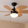 Cecotec - ventilateur de plafond avec lumière energysilence aero 360 noir&wood - 50 w, diamètre 91 cm, 3 vitesses, 6 pales, ampo