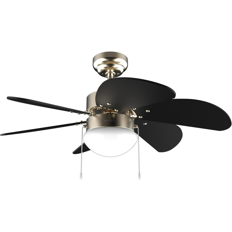 Cecotec - ventilateur de plafond avec lumière energysilence aero 365 or&wood - 50 w, diamètre 91 cm, 3 vitesses, 6 pales, ampoul