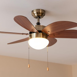 Cecotec - ventilateur de plafond avec lumière energysilence aero 365 or&wood - 50 w, diamètre 91 cm, 3 vitesses, 6 pales, ampoul