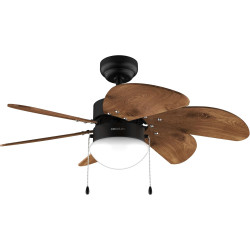 Cecotec - ventilateur de plafond avec lumière energysilence aero 365 noir&wood - 50 w, diamètre 91 cm, 3 vitesses, 6 pales, ampo
