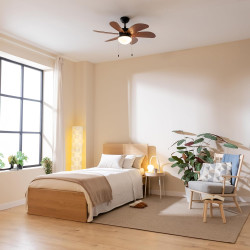 Cecotec - ventilateur de plafond avec lumière energysilence aero 365 noir&wood - 50 w, diamètre 91 cm, 3 vitesses, 6 pales, ampo