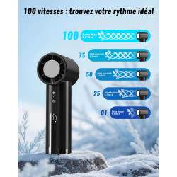 Mini Ventilateur Portable Rechargeable, Vent puissant de 9 m/s, 5 Vitesses Réglables, Design Vortex, Ventilateur de Poche avec C
