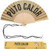 Fisura – Éventail Original avec Message “p*to calor”. Accessoire en Bois Moderne et coloré. Ventilateur à Main pailleté doré. Dr