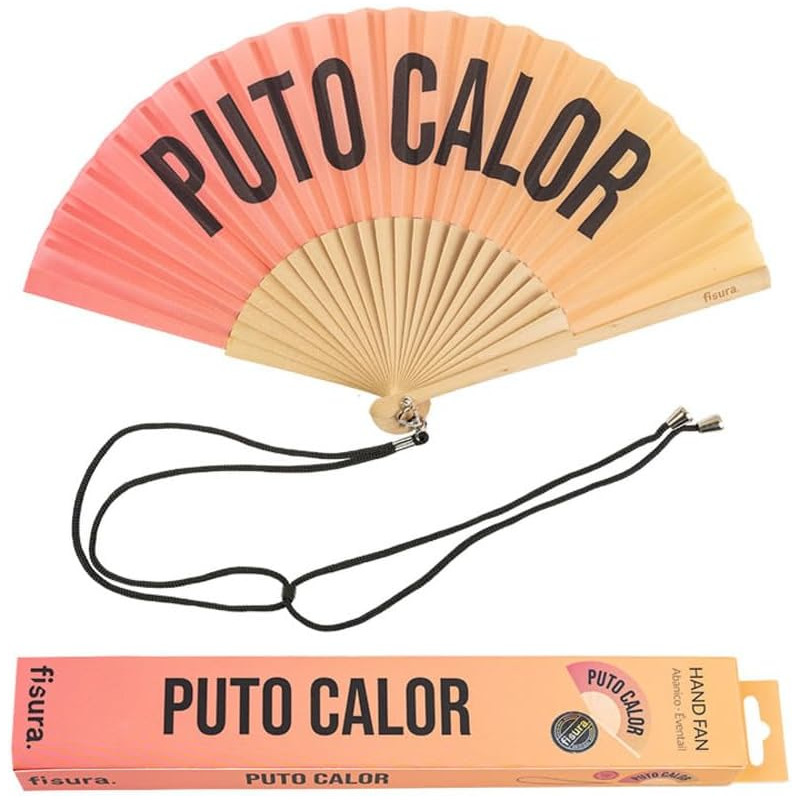 Fisura – Éventail Original avec Message “P*to calor”. Éventail Moderne en Bois et Amusant. Éventail dégradé en Tons Rouges. Éven