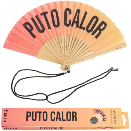 Fisura – Éventail Original avec Message “P*to calor”. Éventail Moderne en Bois et Amusant. Éventail dégradé en Tons Rouges. Éven