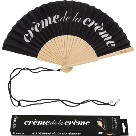 Fisura – Éventail Original avec Message “Crème de la crème”. Accessoire en Bois Moderne et coloré. Ventilateur à Main Noir. Drag