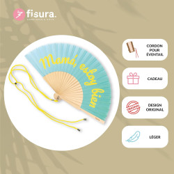 Fisura – Éventail Original avec Message “Mamá, Estoy Bien”. Éventail en Bois Moderne et Amusant. Éventail dégradé Bleu et Jaune.