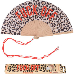 Fisura – Éventail en Bois Original avec Message “f*CK Off”. Accessoire Audacieux et coloré, Ventilateur à Main imprimé léopard e