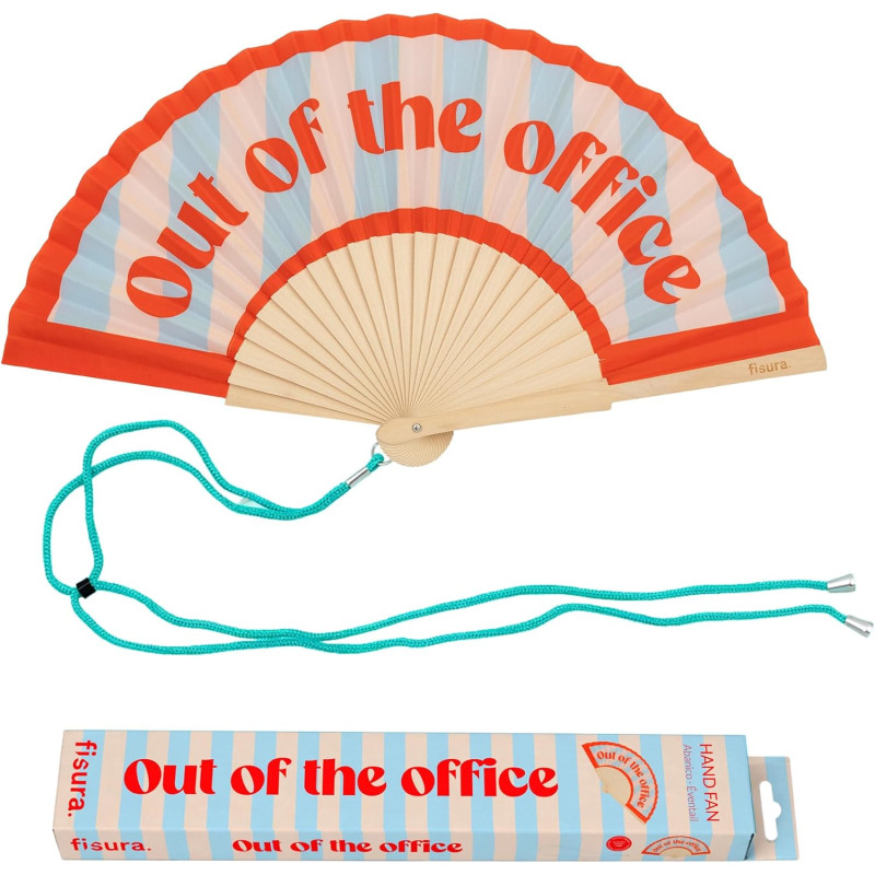 Fisura – Éventail Original “Out of The Office” en Bois Bleu et Rouge, éventail à Main Moderne et coloré avec Cordon Inclus, idée
