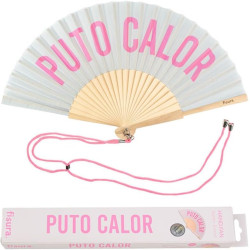 Fisura - Éventail original avec message en espagnolo "p*to calor". Eventail en bois moderne et amusant. Eventail pliant gris et 