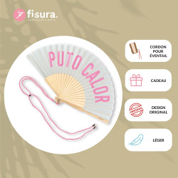 Fisura - Éventail original avec message en espagnolo "p*to calor". Eventail en bois moderne et amusant. Eventail pliant gris et 