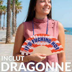 Fisura – Éventail Original “F*cking Hot” en Bois, Motif Vagues Rouges, éventail à Main Moderne et coloré avec Cordon Inclus, Acc