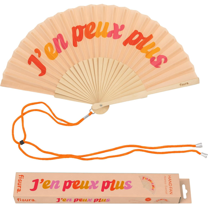 Fisura – éventail original avec message “j’en peux plus”. accessoire en bois moderne et coloré. ventilateur à main orange. drago