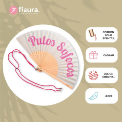 Fisura - Éventail Original avec Message en Espagnol p*tos sofocos. Éventail Moderne et Amusant en Bois. Éventail Pliant Vert et 