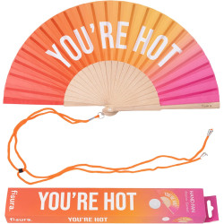 Fisura – éventail en bois original avec message “you are h*t”. accessoire moderne et coloré, ventilateur de poche dégradé rose e