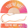 Fisura – éventail en bois original avec message “you are h*t”. accessoire moderne et coloré, ventilateur de poche dégradé rose e