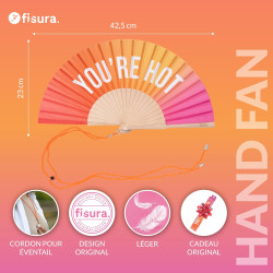 Fisura – éventail en bois original avec message “you are h*t”. accessoire moderne et coloré, ventilateur de poche dégradé rose e