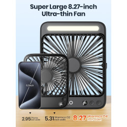 Warmco Ventilateur Portable Rechargeable 20000mAh 27 cm, Autonomie de 15 à 48 Heures, Lumière LED, Ultrafin, Avec Crochets, Vent