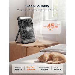 Warmco Ventilateur Portable Rechargeable 20000mAh 27 cm, Autonomie de 15 à 48 Heures, Lumière LED, Ultrafin, Avec Crochets, Vent
