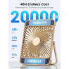 Warmco Ventilateur Portable Rechargeable 20000mAh 27 cm, Autonomie de 15 à 48 Heures, Lumière LED, Ultrafin, Avec Crochets, Vent