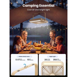 Warmco Ventilateur Portable Rechargeable 20000mAh 27 cm, Autonomie de 15 à 48 Heures, Lumière LED, Ultrafin, Avec Crochets, Vent