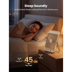 Warmco Ventilateur Portable Rechargeable 20000mAh 27 cm, Autonomie de 15 à 48 Heures, Lumière LED, Ultrafin, Avec Crochets, Vent