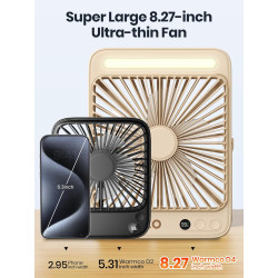 Warmco Ventilateur Portable Rechargeable 20000mAh 27 cm, Autonomie de 15 à 48 Heures, Lumière LED, Ultrafin, Avec Crochets, Vent