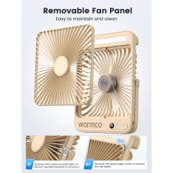 Warmco Ventilateur Portable Rechargeable 20000mAh 27 cm, Autonomie de 15 à 48 Heures, Lumière LED, Ultrafin, Avec Crochets, Vent