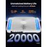 Warmco Ventilateur Portable Rechargeable 20000mAh 27 cm, Autonomie de 15 à 48 Heures, Lumière LED, Ultrafin, Avec Crochets, Vent