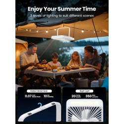 Warmco Ventilateur Portable Rechargeable 20000mAh 27 cm, Autonomie de 15 à 48 Heures, Lumière LED, Ultrafin, Avec Crochets, Vent
