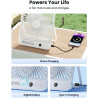 Warmco Ventilateur Portable Rechargeable 20000mAh 27 cm, Autonomie de 15 à 48 Heures, Lumière LED, Ultrafin, Avec Crochets, Vent