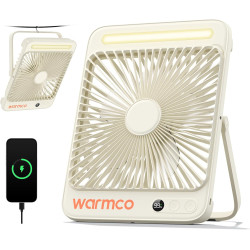 Warmco Ventilateur Portable Rechargeable 20000mAh 27 cm, Autonomie de 15 à 48 Heures, Lumière LED, Ultrafin, Avec Crochets, Vent