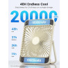 Warmco Ventilateur Portable Rechargeable 20000mAh 27 cm, Autonomie de 15 à 48 Heures, Lumière LED, Ultrafin, Avec Crochets, Vent