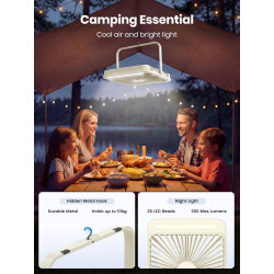 Warmco Ventilateur Portable Rechargeable 20000mAh 27 cm, Autonomie de 15 à 48 Heures, Lumière LED, Ultrafin, Avec Crochets, Vent