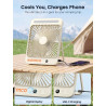 Warmco Ventilateur Portable Rechargeable 20000mAh 27 cm, Autonomie de 15 à 48 Heures, Lumière LED, Ultrafin, Avec Crochets, Vent