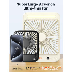 Warmco Ventilateur Portable Rechargeable 20000mAh 27 cm, Autonomie de 15 à 48 Heures, Lumière LED, Ultrafin, Avec Crochets, Vent