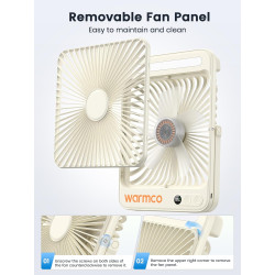 Warmco Ventilateur Portable Rechargeable 20000mAh 27 cm, Autonomie de 15 à 48 Heures, Lumière LED, Ultrafin, Avec Crochets, Vent
