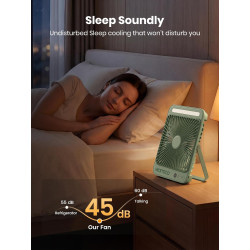 Warmco Ventilateur Portable Rechargeable 20000mAh 27 cm, Autonomie de 15 à 48 Heures, Lumière LED, Ultrafin, Avec Crochets, Vent