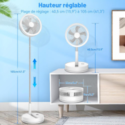 Oscillant Ventilateur sur Pied Silencieux avec Télécommande, 8.6'' Portable Pliable Sol/Table Ventilateurs 4 Vitesses/Timer, 800