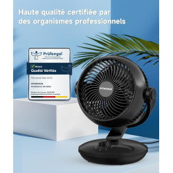 WOWDSGN Ventilateur de Table Silencieux 24dB, Ventilateur Bureau de Circulation d'air Turbo - 80° Oscillation Horizontale - 100°