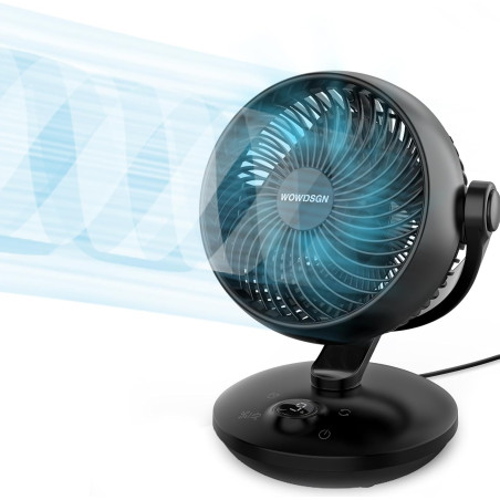 WOWDSGN Ventilateur Silencieux 22dB, Ventilateur de Table Puissant Turbo avec Ecran et Minuterie de 9 Heures - Oscillation à 100
