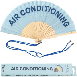 Fisura - Éventail original bleu avec message "air conditioning". Eventail en bois moderne et amusant. Eventail bleu 2 tons.42,5 