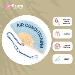 Fisura - Éventail original bleu avec message "air conditioning". Eventail en bois moderne et amusant. Eventail bleu 2 tons.42,5 
