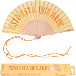 Fisura – Éventail en Bois Original avec Message “está Que arde”. Accessoire Moderne et coloré, Ventilateur à Main Jaune avec Cro