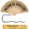 Fisura – Éventail en Bois avec Message « P*Tain de Chaleur », Design Paillettes dorées, Accessoire été Pliable avec dragonne, Ve